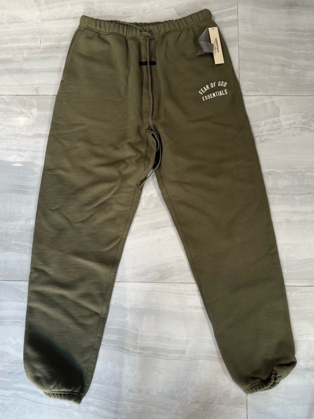 NWT Fear of God Essentials Olive Sweatpants with White Logo